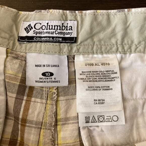 Womens Columbia Plaid Cotton Shorts Tan Brown 10/6 Pockets - Picture 5 of 5